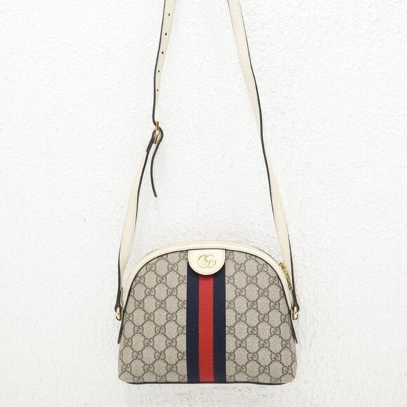 Gucci GG Supreme Monogram Textured Dollar Calfskin Web Ophidia Dome Shoulder Bag - Picture 1 of 16